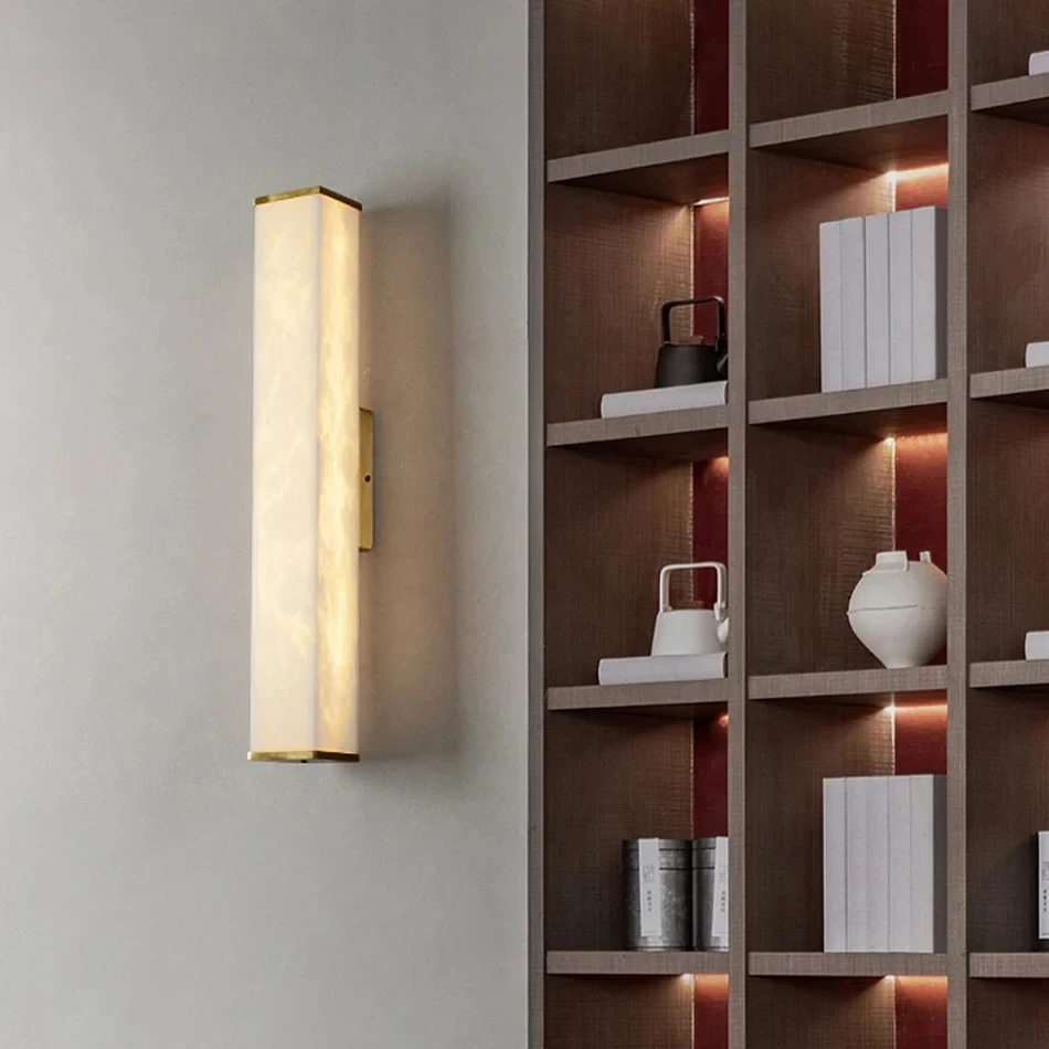 

Simple Cuboid Natural Marble Wall Lamp Copper Living Room Corridor Stairs Atmosphere Lighting Bedroom Dining Room Decor