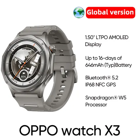 Smart Watch OPPO Watch X3 Global Version Ultra-Light Titanium Alloy Case 1.50" LTPO AMOLED Display 16-day Battery Life NFC IP68
