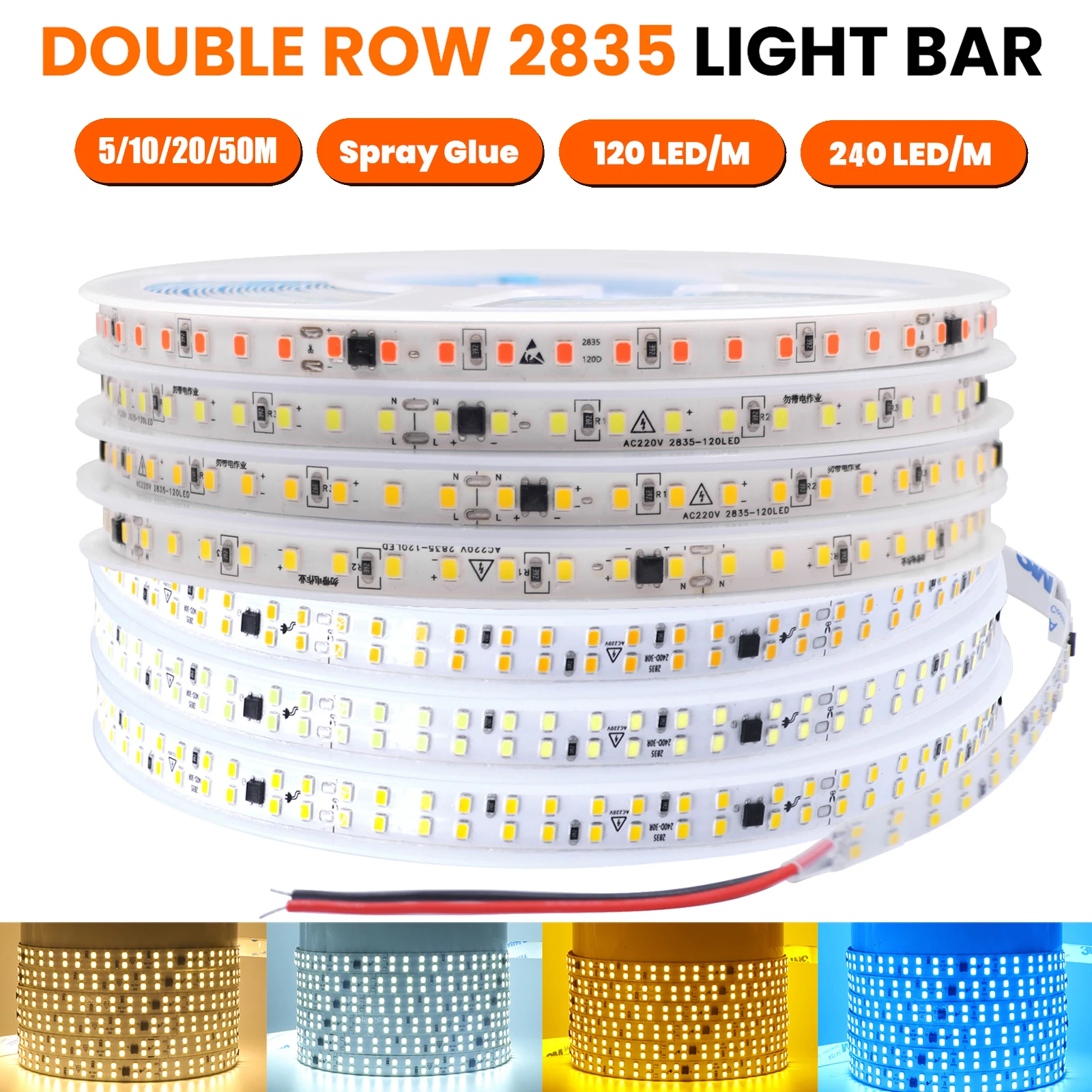 

Double Row 240LEDs LED Strip Light 220V 2835 120LEDs Single Row Flexible LED Tape Adhesive Tape Rope Light for Home Decoration