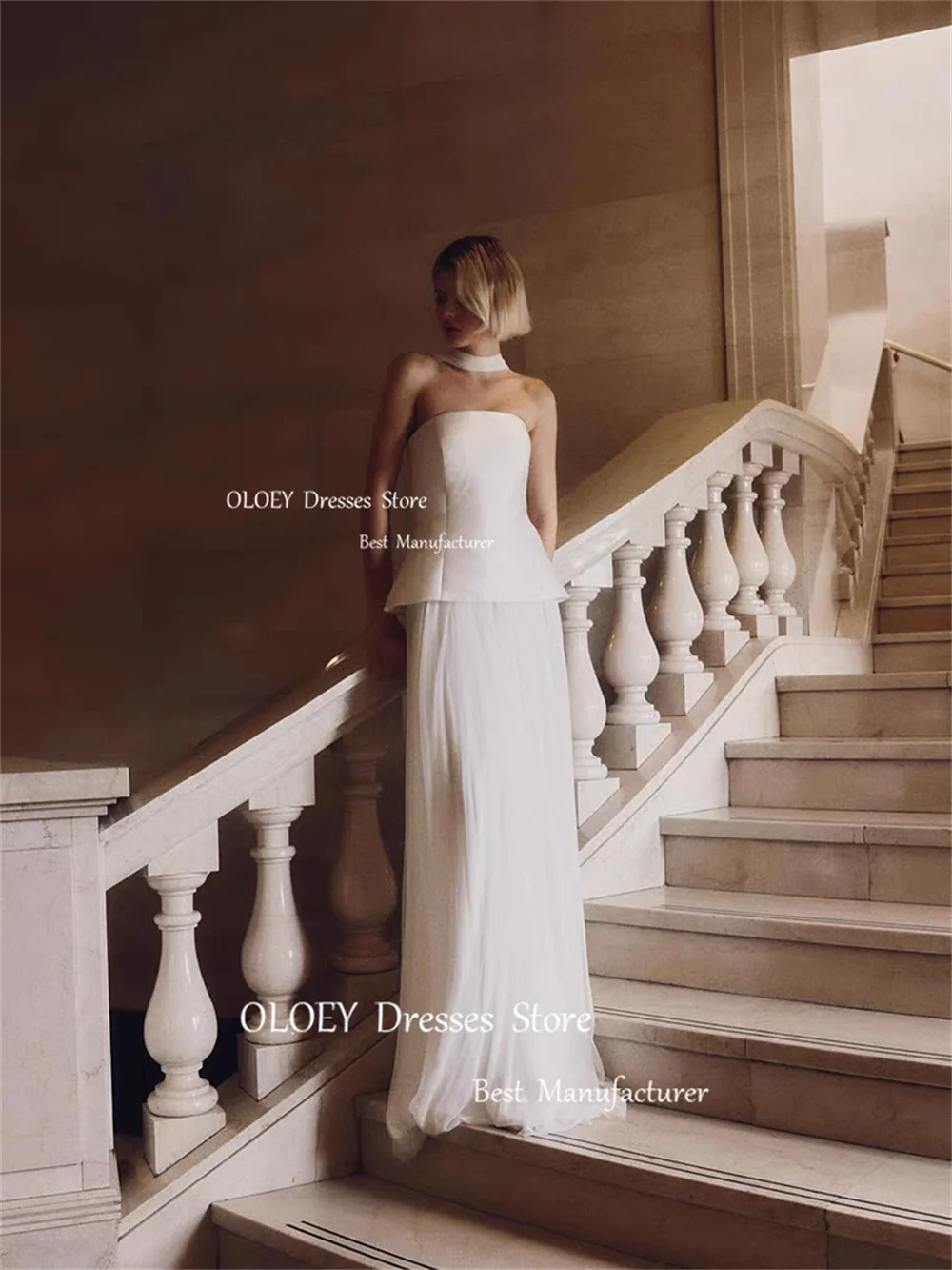 OLOEY Modern Strapless Wedding Dresses Photoshoot Soft Tulle Bridal Gowns Sleeveless Floor Length Formal Party Dress Customized