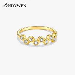 ANDYWEN 925 Sterling Silver Circle CZ Zircon Women Ring 2024 New Luxury Fine Fashion Anniversary Wedding Party Jewelry