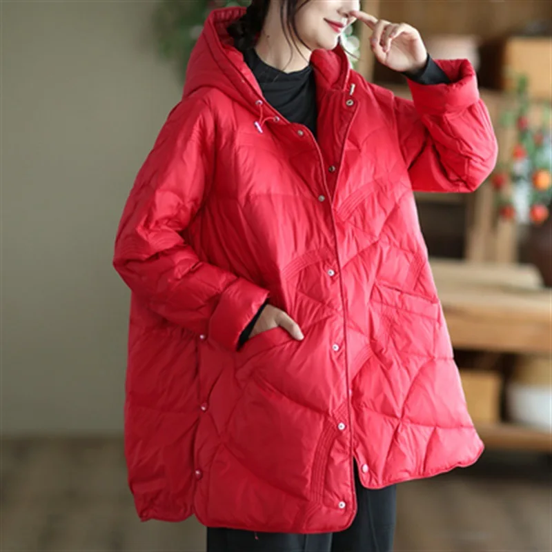 Imagem -03 - Outono Inverno Grosso Pato Branco para Baixo Jaqueta Parkas Feminino Longo com Capuz para Baixo Cabolsa Feminino Casual Solto Bigsize Puffer Quente Outwears