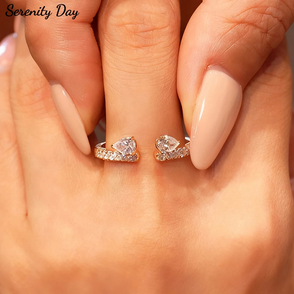 

Serenity 1ct Pear Moissanite Rings for Women Solid S925 Silver Lab Diamond Open Adjustable Size Wedding Rings Plated 18K Jewelry