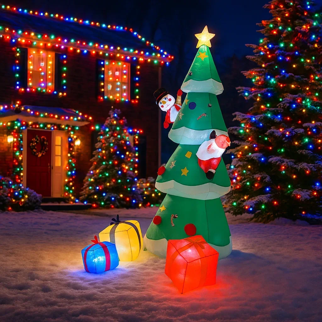 2.5M/8.2FT Inflatable Christmas Tree Santa Claus Snowman Lights LED Home Decorations Toys Yard Outdoor Inflatable Decorations