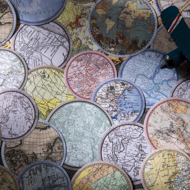 30 Sheets Space-time Navigation Series Vintage Map Round Sticker Creative DIY Journal Collage Decor Stationary