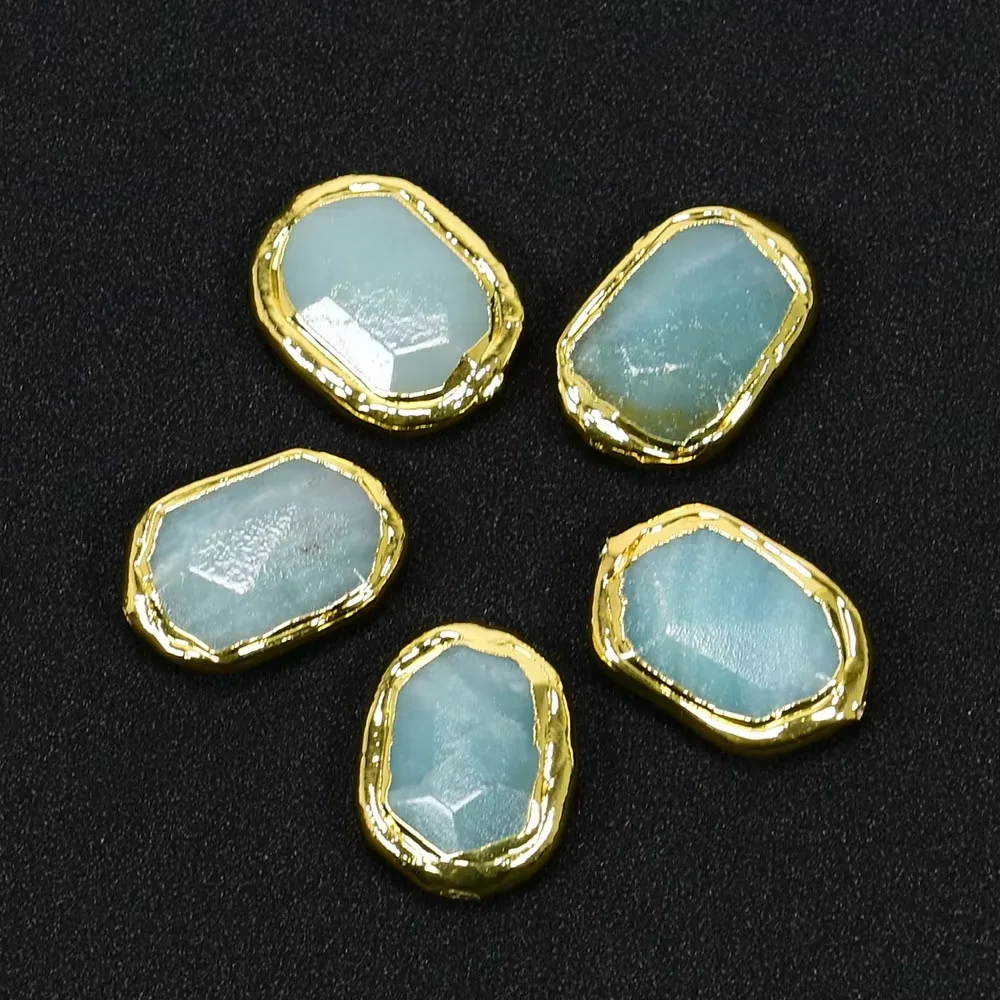 5Pcs Natural Green Amazonite Gold Plated Rectangular piece Gems Freedom Beads For Pearl Necklace Pendant Jewelry DIY