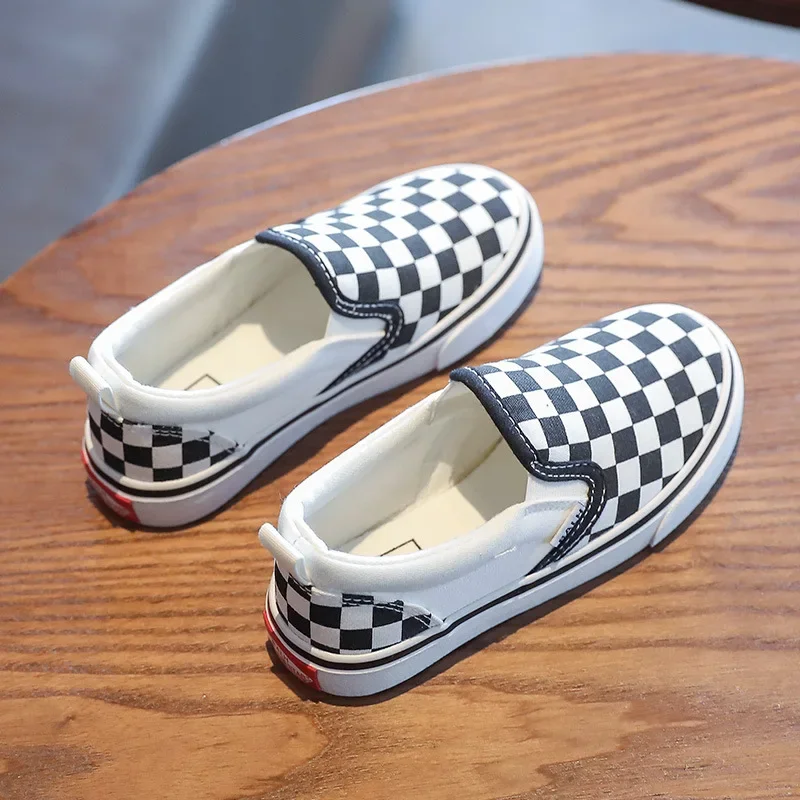 New Kids Slip Casual Shoes Children Plaid Soft Bottom Lightweight Comfort Board Shoes Toddler Breathable Barefoot Canvas Shoes