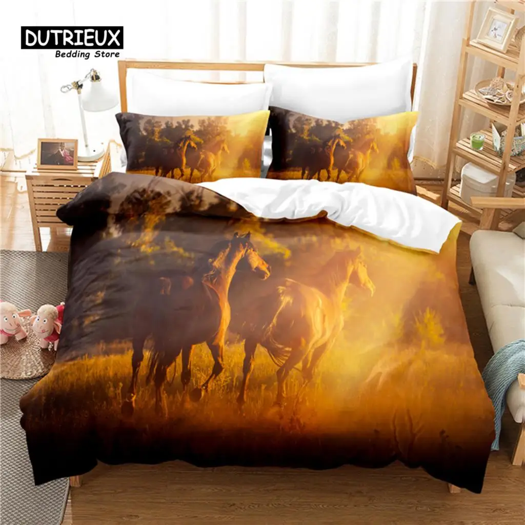 

3pcs Duvet Cover Set, 3D Printed Horse Bedding Set, Soft Comfortable Breathable Duvet Cover, For Bedroom Guest Room Decor