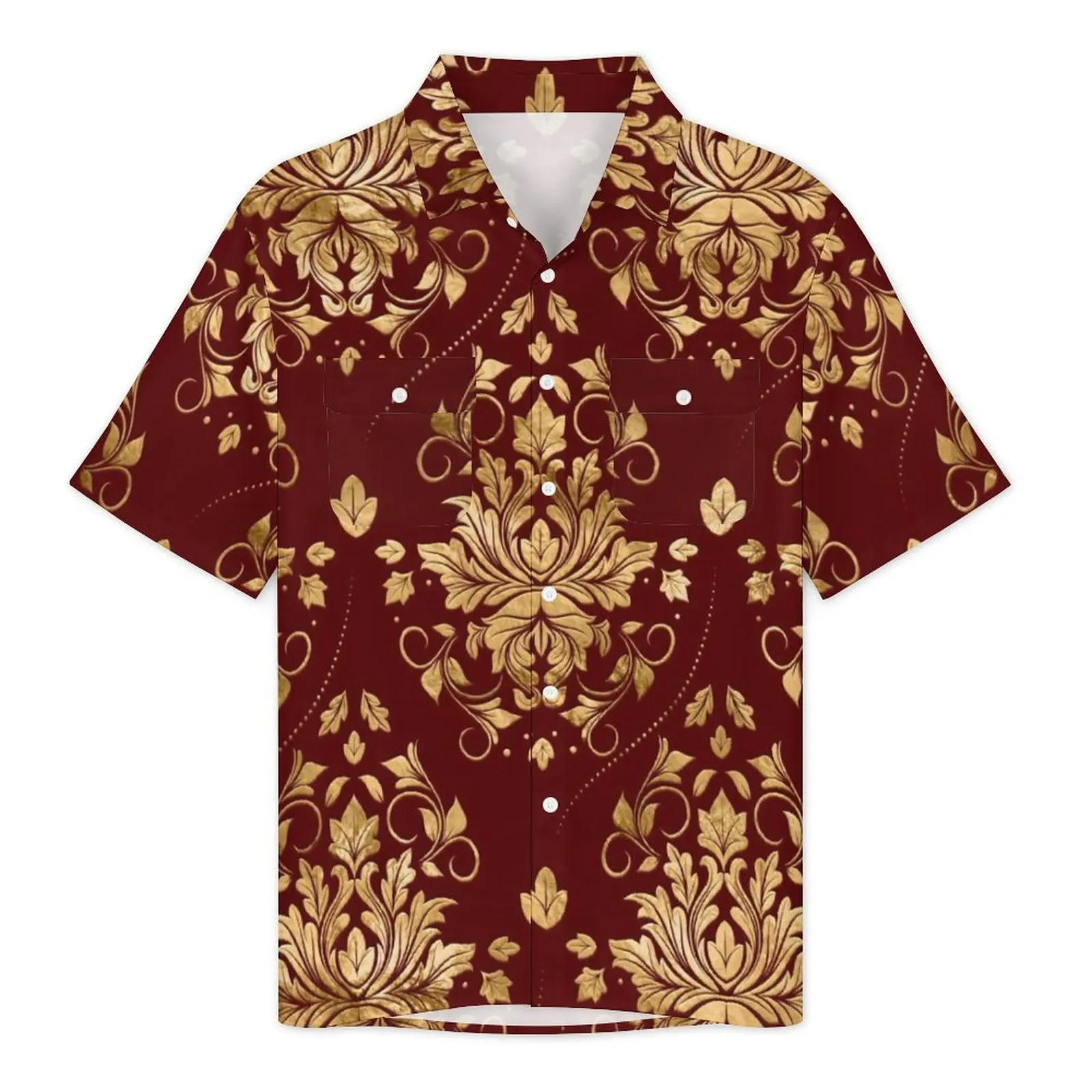 Summer Shirt Beach Gold Baroque Blouses Oriental Vintage Damask Classic Casual Shirts Men Short Sleeve Streetwear Oversize Tops