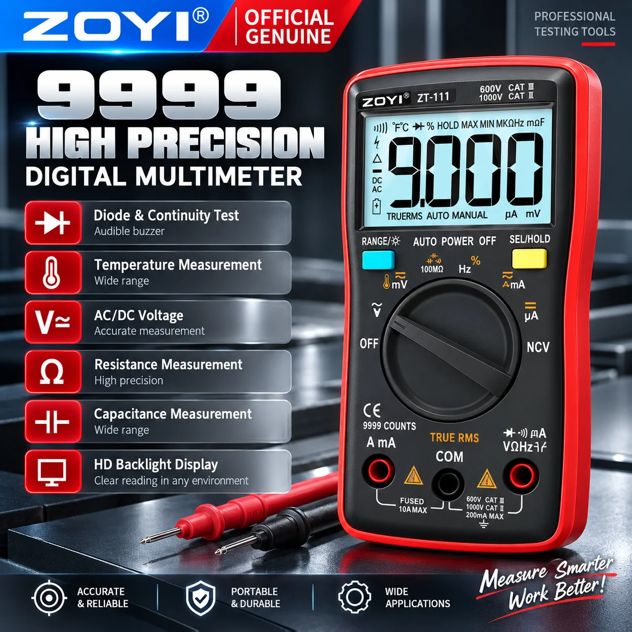 ZOYI ZT-111 Auto Range 4 Digit High Precision Multimeter Mini Digital Current Voltage Resistance Capacitance NCV Tester