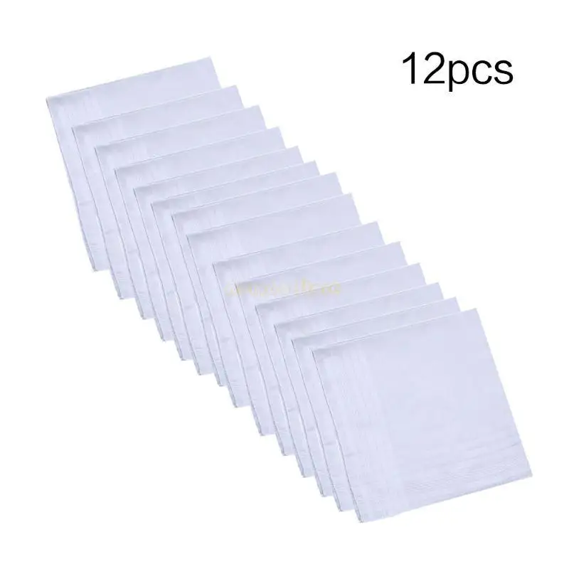 31BF 12Pcs 40x40cm Men Women Cotton Handkerchiefs Hankies Jacquard Striped Pocket Square Towel DIY Painting