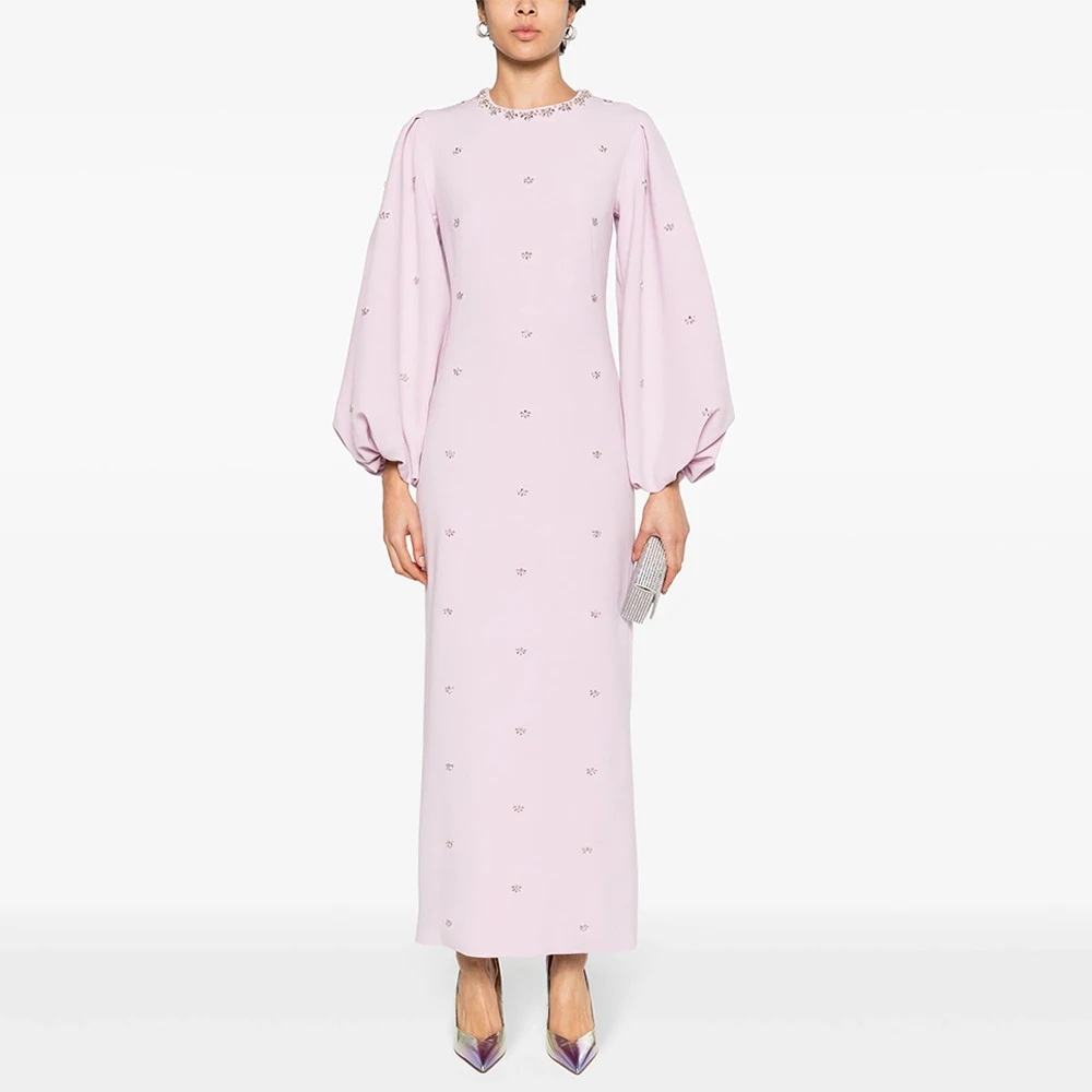 ใหม่มาถึงชุดราตรีที่กําหนดเองรอบคอพัฟแขนคริสตัลข้อเท้าความยาว Arabian Party ชุดอย่างเป็นทางการ Prom Dresses