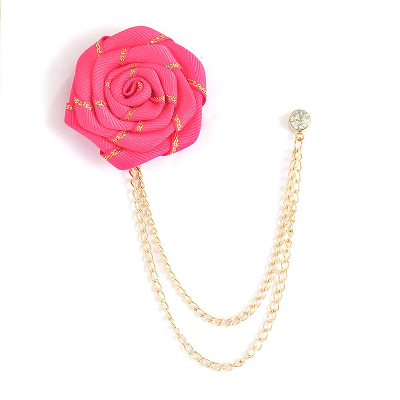 Lily Double Chain Brooch Festive Burgundy Flower Tassel Suit Accessories