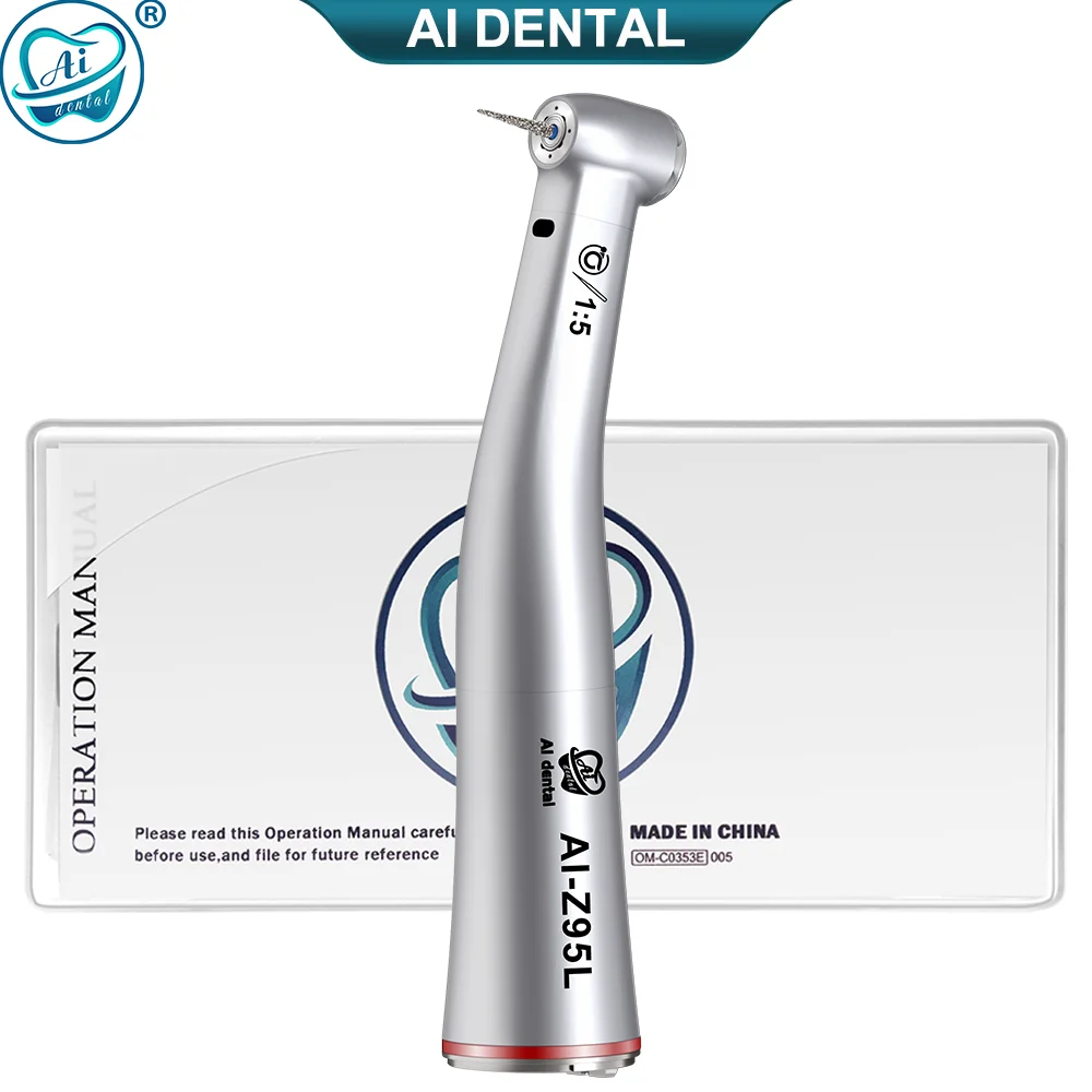 AI-Z95L LED-Optic Dental 1:5 Increasing Contra Angle Low Speed Handpiece Red Ring E-Type Electric Connector Max Speed: 200000rpm