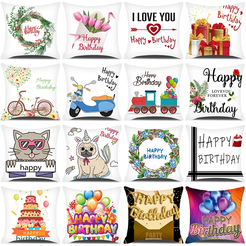 

DIY Birthday Party Decor Pillow Cover Cute Plant Flower Printed Cushion Cover for Home Sofa Car Decorative Pillowcases 45x45cm