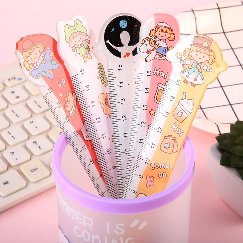 1Pc Cartoon Starry sky Straight Cute Ruler translucent Ruler Stationery Funny Drawing Gift Office School Measuring Drawing