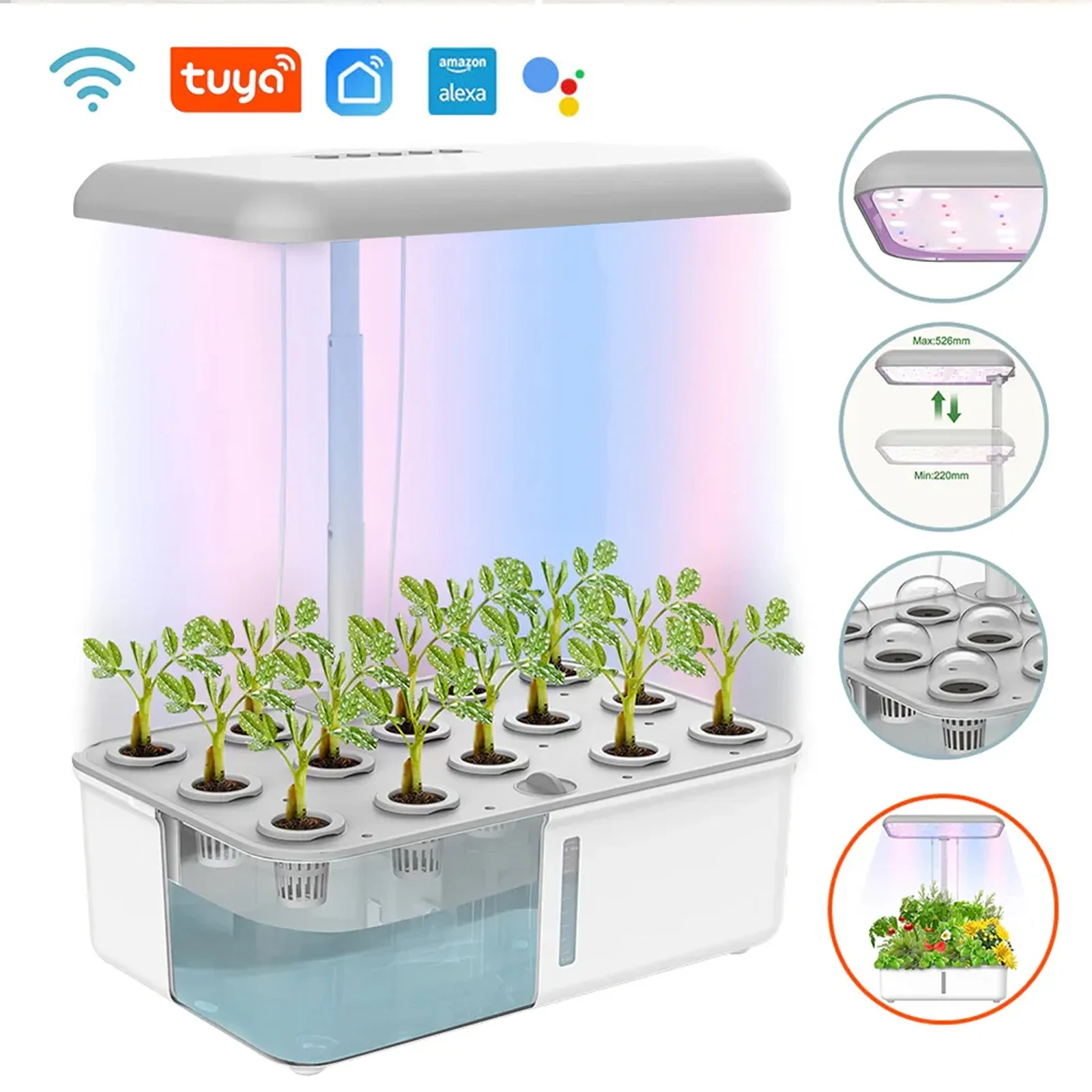 Tuya Wifi Hydoponics Wachstumssystem mit LED-Wachstumslicht, automatische Pumpe, intelligentes Innengartensystem, Kräutergarten-Set, Pflanzgefäß für Zuhause