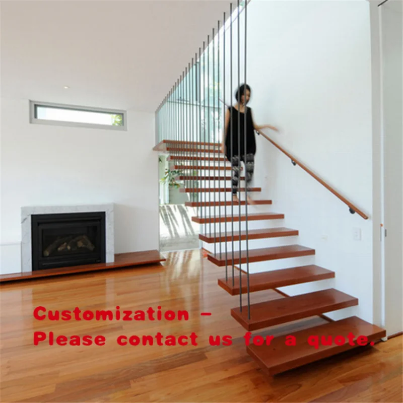 custom.Prima Interior Floating Staircase with LED Oak Timber Step and Glass Railing From Foshan Factory