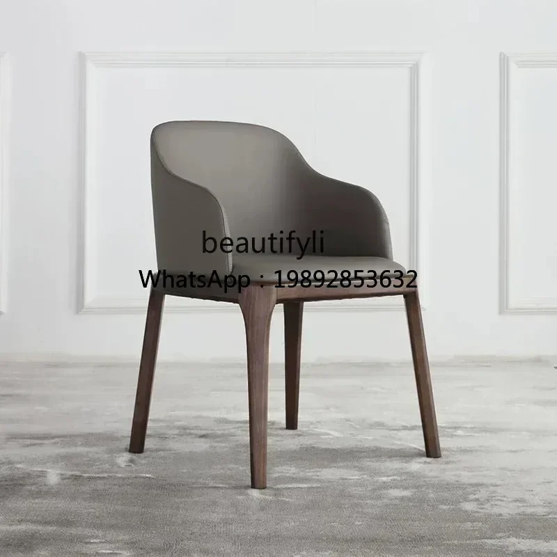 FF Nordic Solid Wood Modern Minimalist Italian Restaurant Hotel Model Room Reception Table and Chair Home Backrest Leather Chair