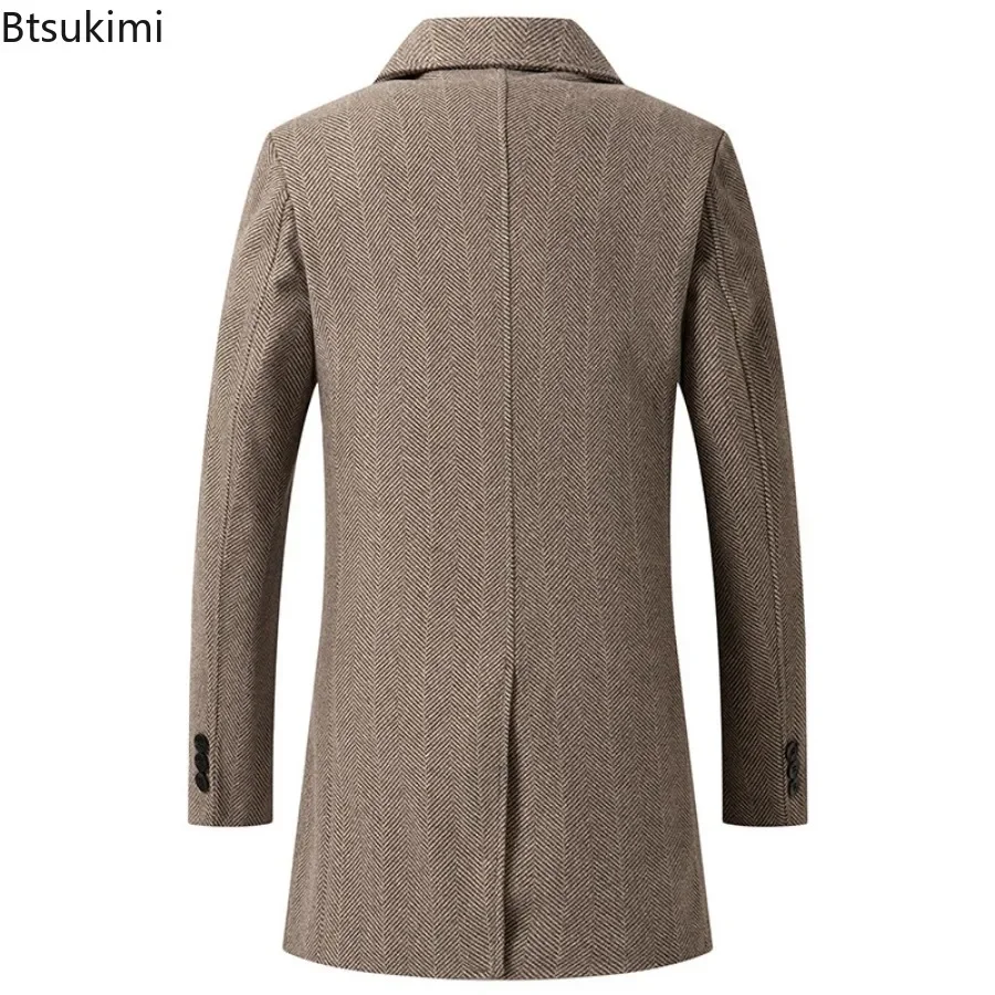 New 2025 Men's Double Breasted Wool Coat Simple Mid-length Trench Men Business Casual Woolen Jacket Male Warm Windbreak Overcoat