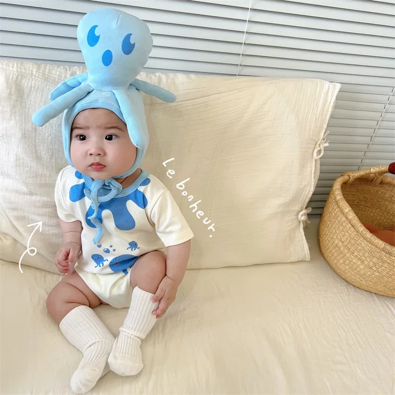 Funny Octopus Summer Baby Clothes Korean New Baby Boys Girl\'s One Piece Romper  Lovely  Bodysuit Infant Cotton Short Jumpsuit