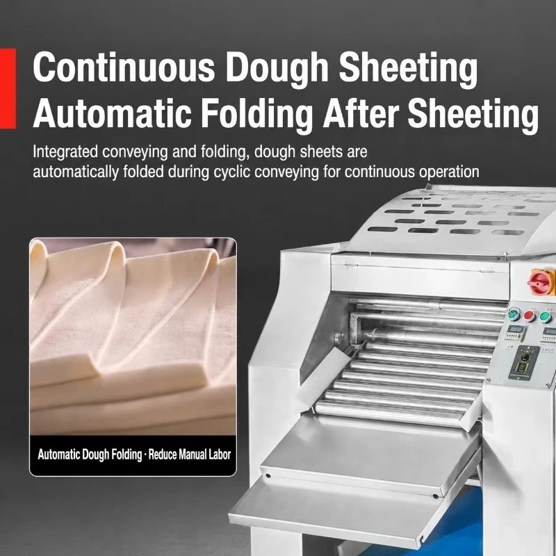 Commercial Automatic Dough Sheeting Press Machine Roller Kneader Folding Sheeter for Bread Bun Pancake Pizza Dough Production