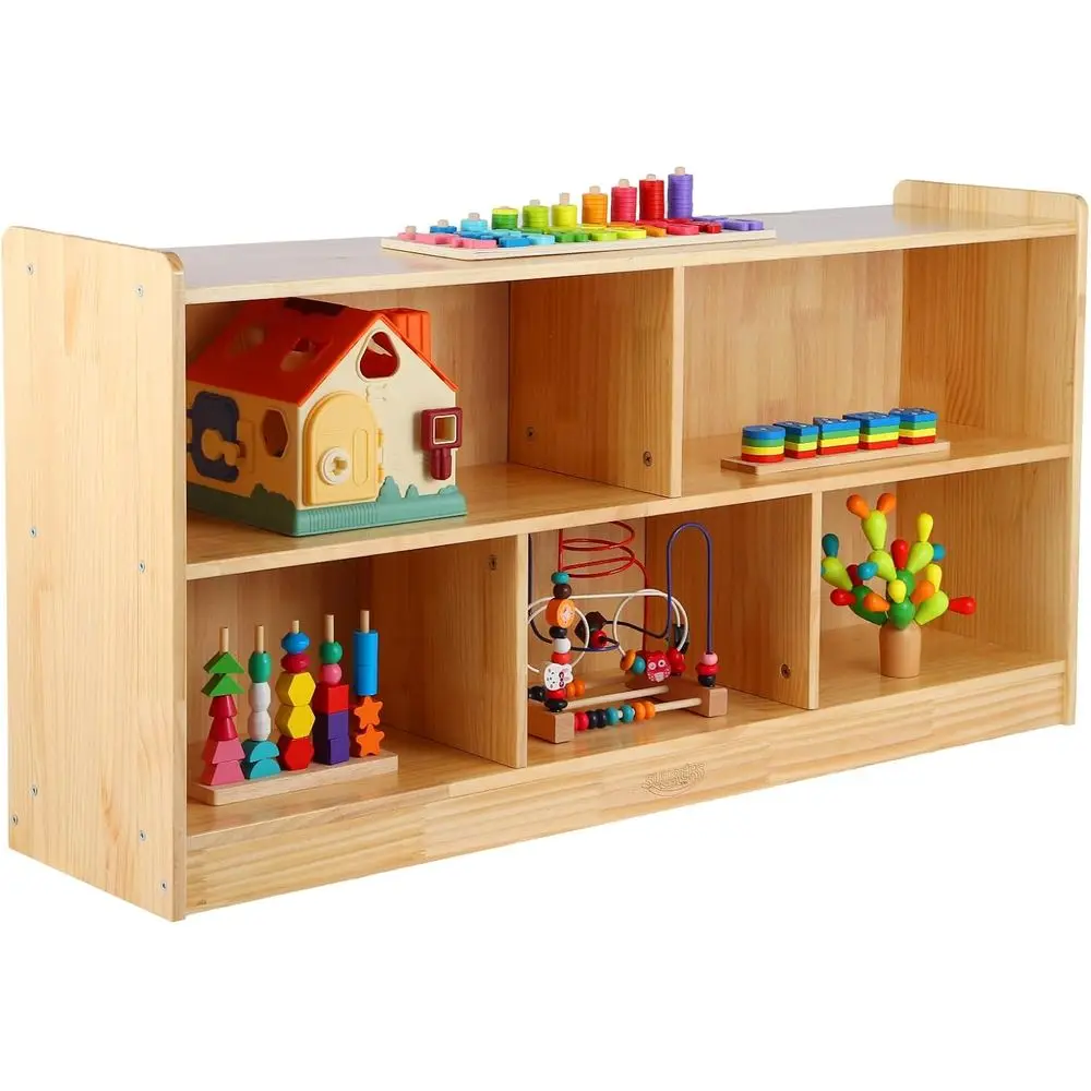 

Полка для игрушек Монтессори — длина 47,25, 2-уровневое хранилище для книг, деревянный шкаф с 5 отделениями для детей, игровых комнат, школ, детских комнат