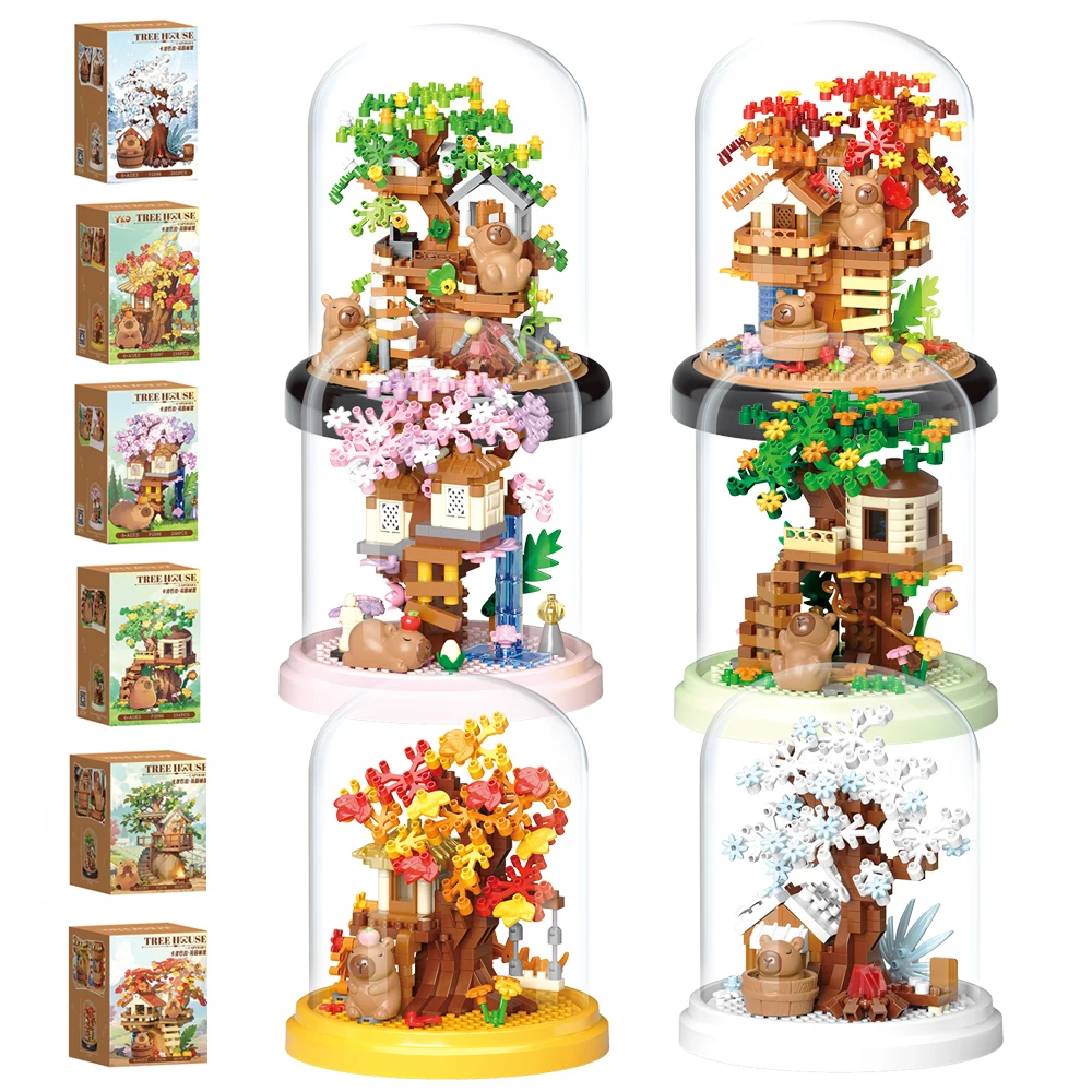 

Forest Tree House Micro Building Blocks Models Set Seasons Changing Scenes Capybara Collection Creative 3D Display Holiday Gift