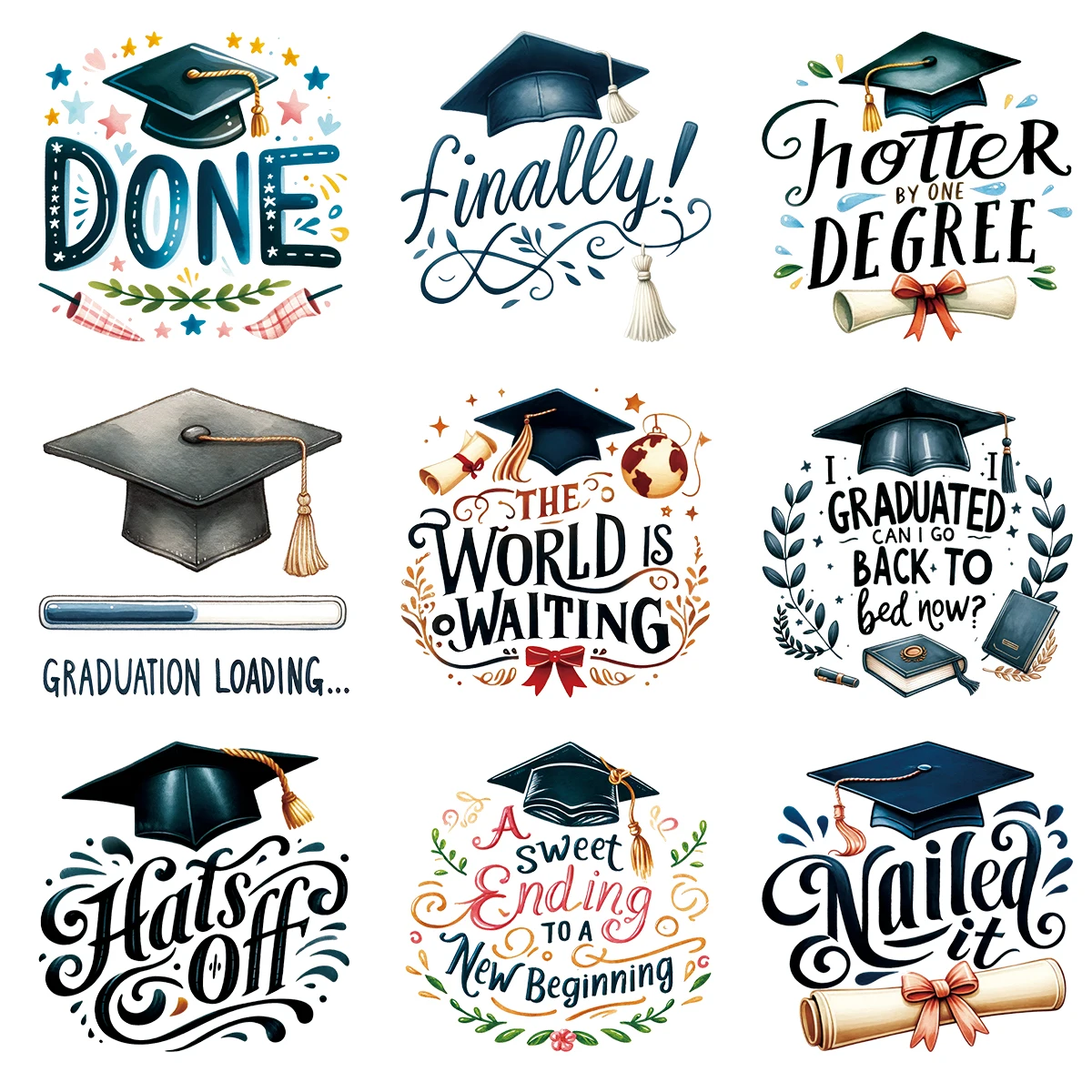 9pcs Graduation Season 2026 Greetings Uv Cup Wraps Transfer Sticker For Glass Can Bottle Gift Decoration Sticker Students