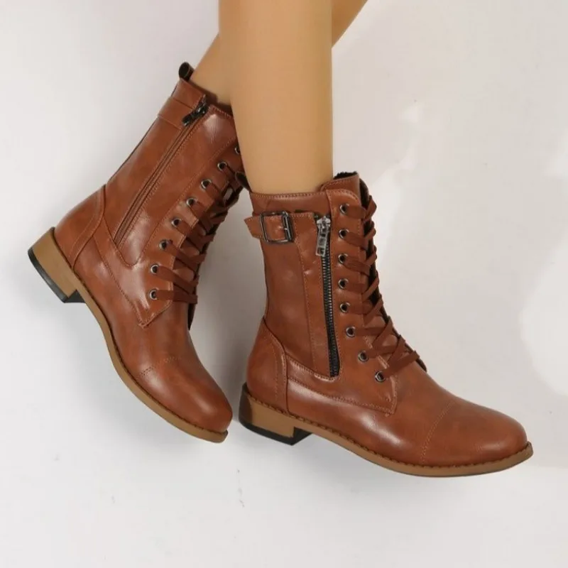 2023 Fashion Shoes for Women Mid-Calf Women's Boots New Belt Buckle Modern Boots Women High Quality Zip Square Heel Shoes Women