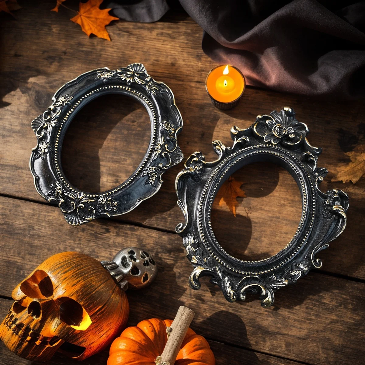 1PC Halloween Decor Resin material European three-dimensional patterned black oval prop frame decoration