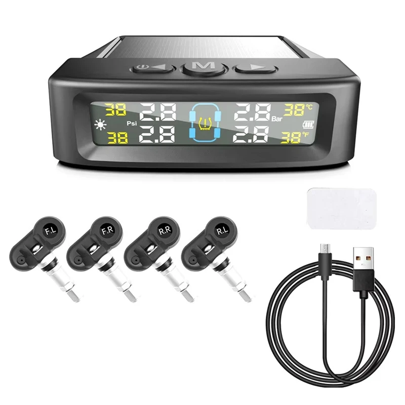 Temperature Warning Fuel Save Tire Pressure Monitoring System Solar TPMS 4 External Sensors Car Tyre Pressure Monitor