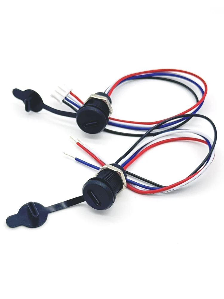 Lampe LED 4 broches avec prise de charge IC USB C à courant élevé avec plaque de verrouillage à écrou, connecteur femelle étanche TYPE-C femelle