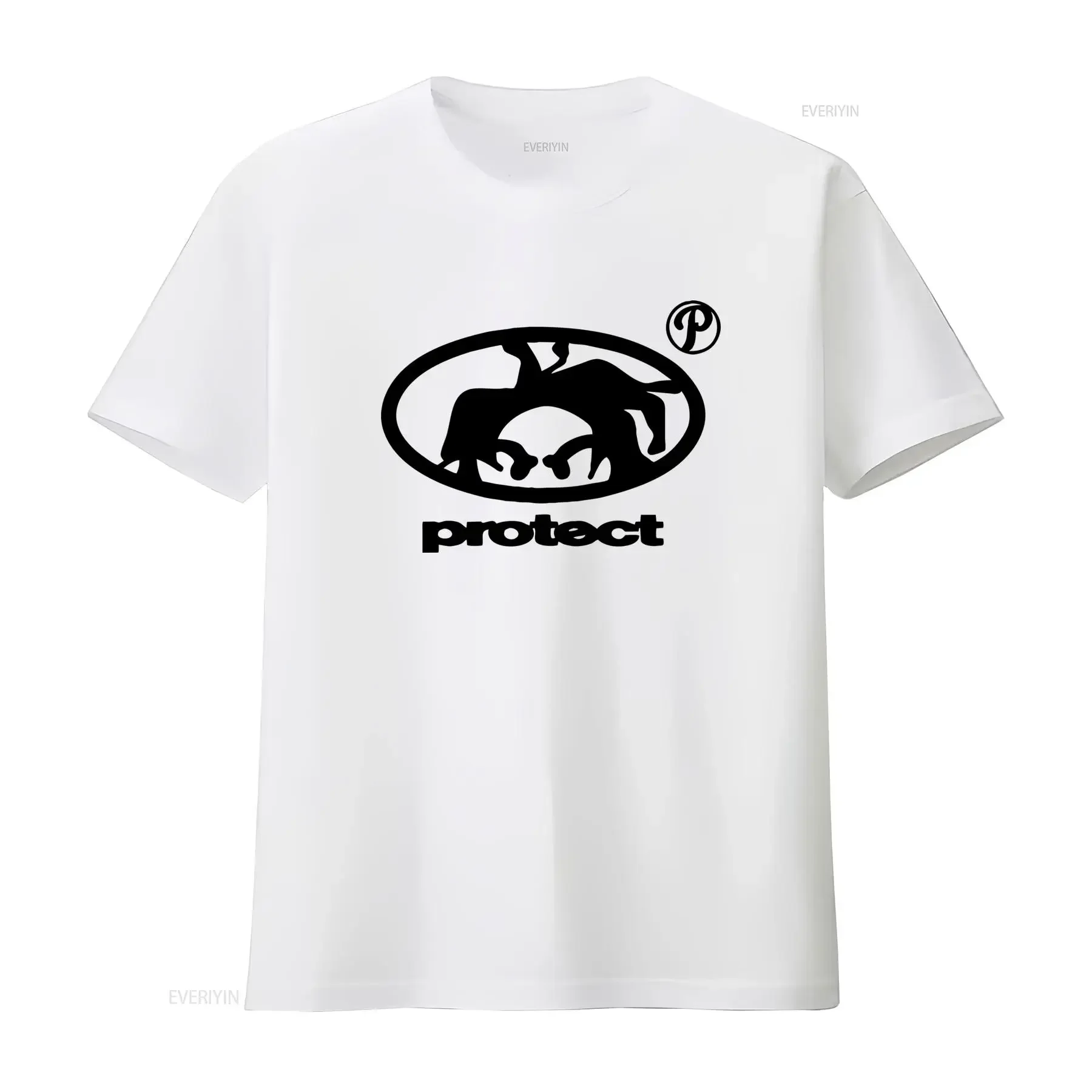 Men's 100 Cotton Y2K Retro Streetwear T Shirt White with Black Bohemian Print Spiky Haired Characters Protect Lettering homme