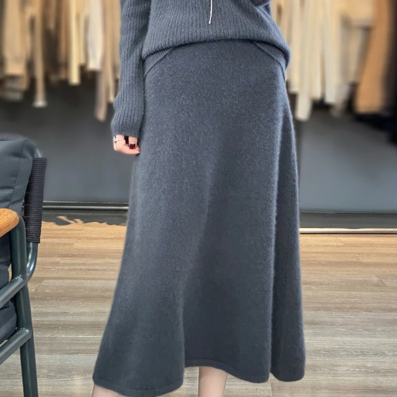 Autumn and Winter New Cashmere Skirt Women\'s High Waist Half Skirt 100% Merino Wool Skirt Casual Solid Color Versatile