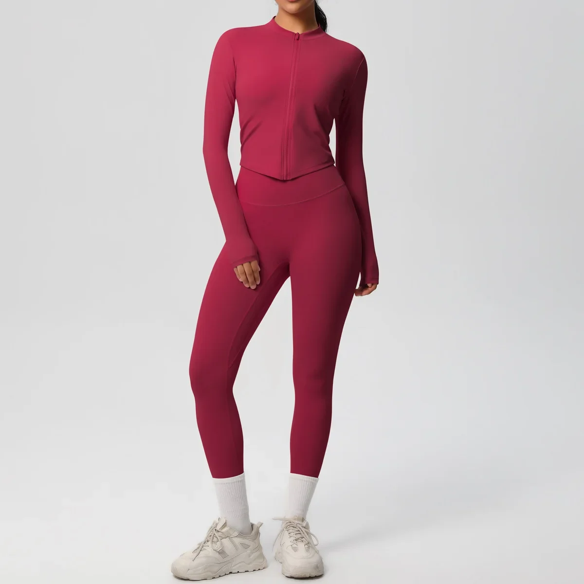 Seamless Yoga Set Sports Fitness Hip-lifting Skinny Double-sided Polished Long-sleeved Zipper Workout Gym Tracksuit for Women