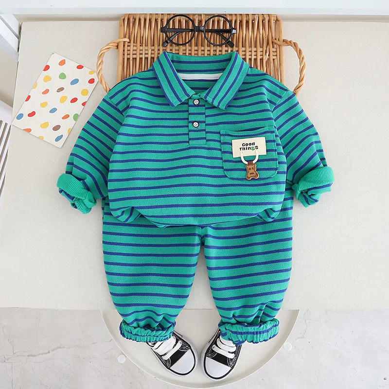 

Childrens Clothing Spring Autumn Baby Girl Clothes 9 To 12 Months Striped Pullover Long Sleeve T-shirts and Pants Boys Outfits
