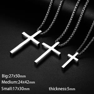 Stainless steel cross pendant necklace for men and women, minimalist jewelry, men's and female chokers, silver, new 8 Main Sales Pingente Cruz - №8