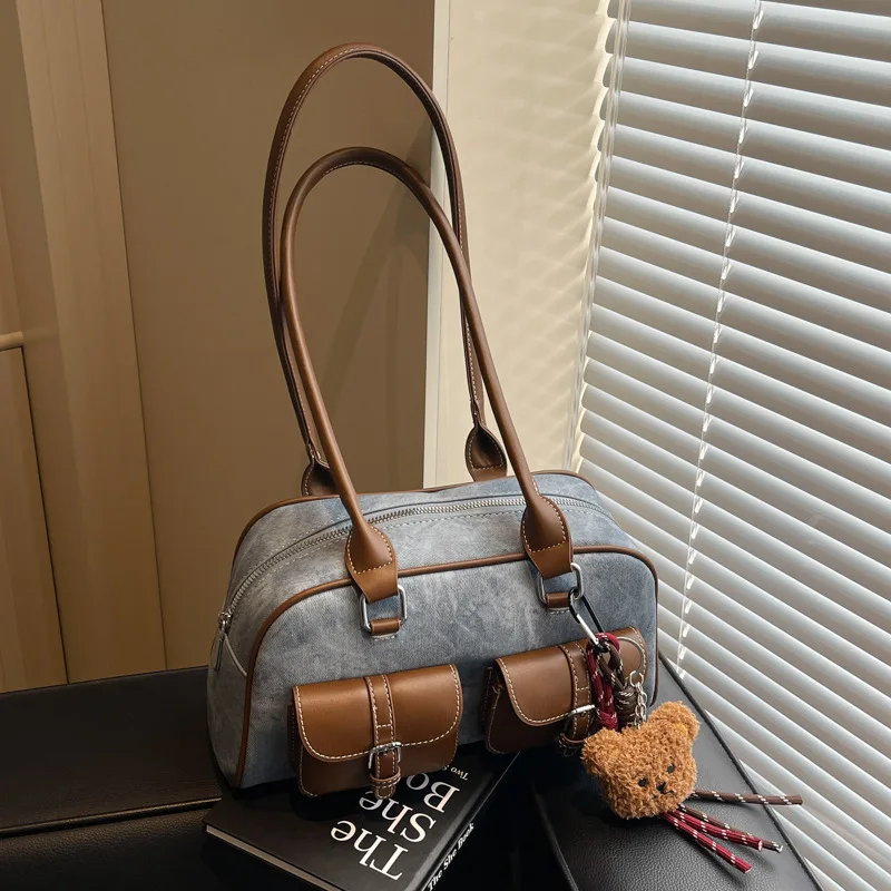 

1 шт., новинка 2026 года, ретро корейская сумка для подмышек, большая вместительная сумка для боулинга, трансформируемая сумка на плечо для женщин