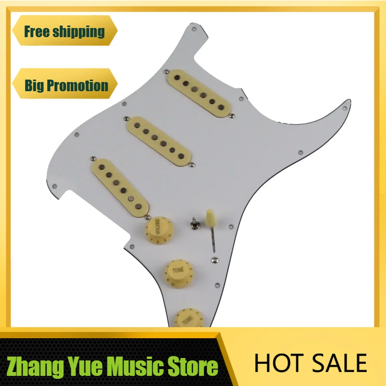 

HX---brand new-Pickups Guitar Alnico 5 Pickups SSS Single Coils Pickups Loaded Pickguard /Yellow Pickup Covers Set