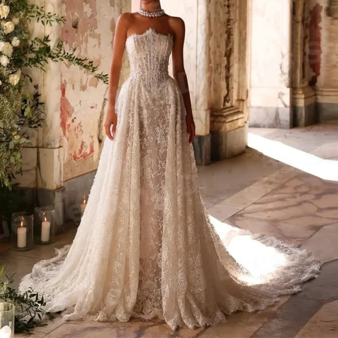 

Элегантные роскошные женские свадебные платья трапециевидной формы без рукавов с открытой спиной и блестящей кружевной аппликацией, платья невесты по индивидуальному заказу