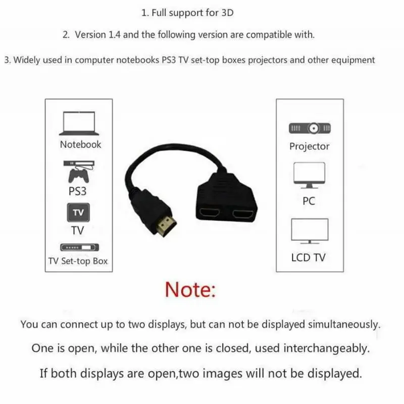 4K 1 In 2 ForHDMI Switch Cable Splitter HD Compatible Switch Adapter For Projector Monitor Splitter For Meeting Rooms Kitchens