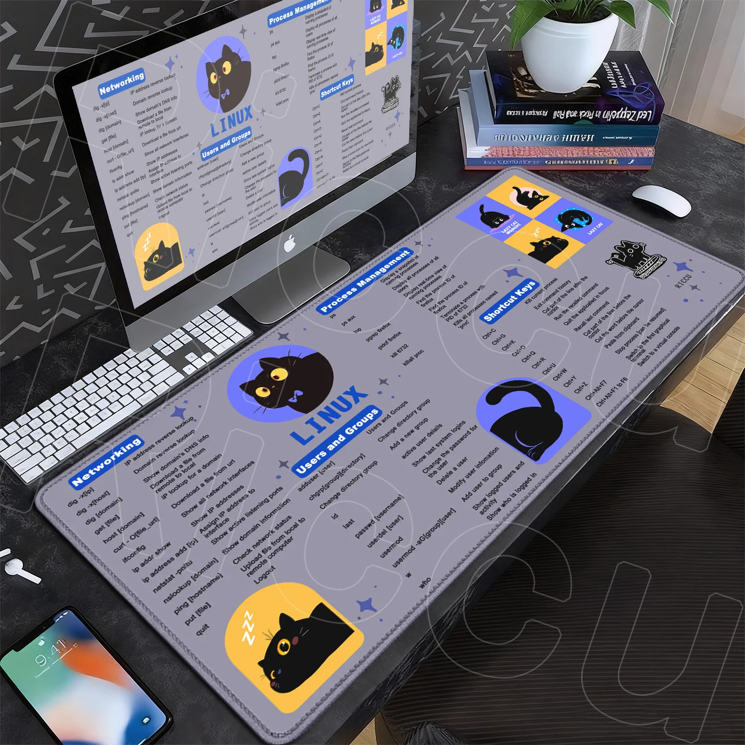 PC Desk Accessories Large LINUX Shortcut Mouse pad Non-Slip Waterproof Computer Keyboard Mats Office Learn Work Anti-fray Speed