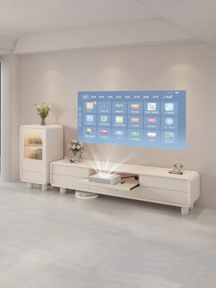 Laser projector, TV special cabinet, TV cabinet, telescopic table integrated cream style, modern small apartment, hidden