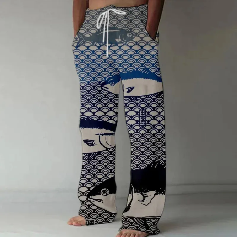 2025 سراويل رياضية وترفيهية جديدة إبداعية للرجال ، سراويل رجالية عائلة القرش طباعة ثلاثية الأبعاد على الطراز الأوروبي والأمريكي