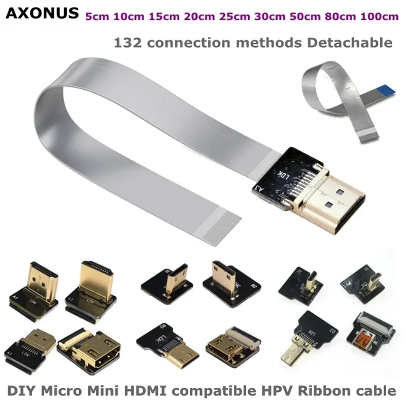 

Ленточный разъем с защитой от помех FPV HDMI, гибкий плоский кабель, совместимый с Raspberry Pi 4, Micro Mini HDMI