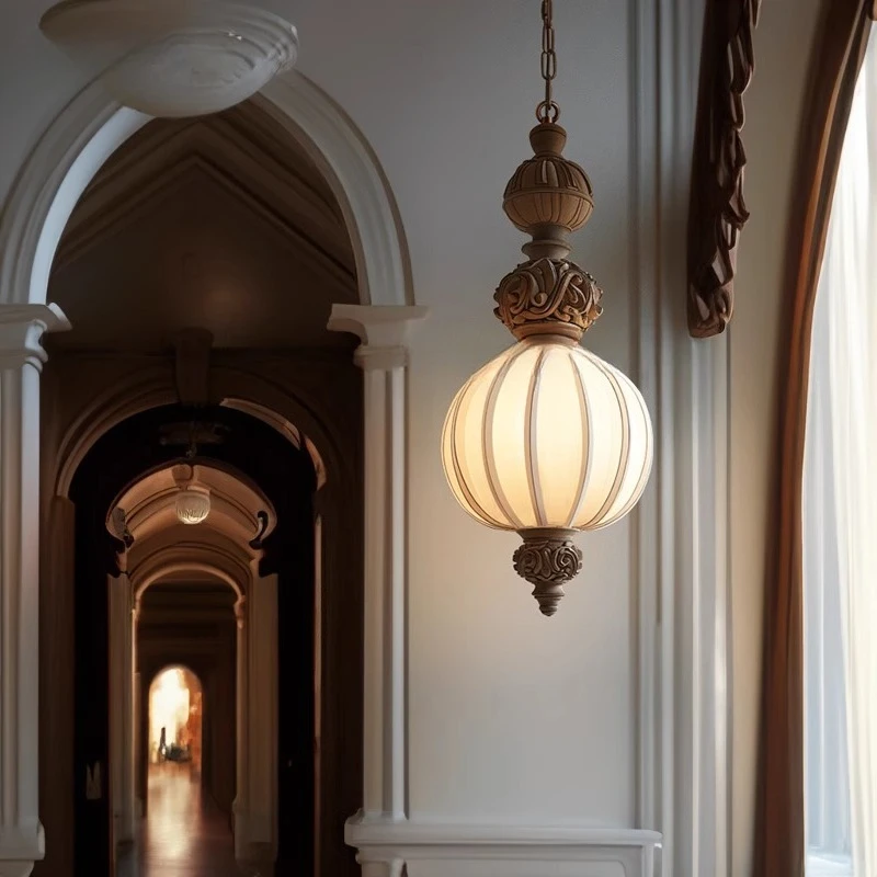 

antique chandelier, bedroom bedside corridor entrance, retro small chandelier, wabi sandy wind log color carved chandelier