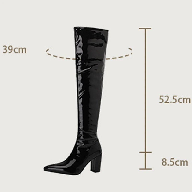 Sexy Over-the-Knee Pu Leather Women Thigh Boots Pinted Toe Zipper Square Heel High Heel Ladies Shoes Autumn Winter Chunky Boots