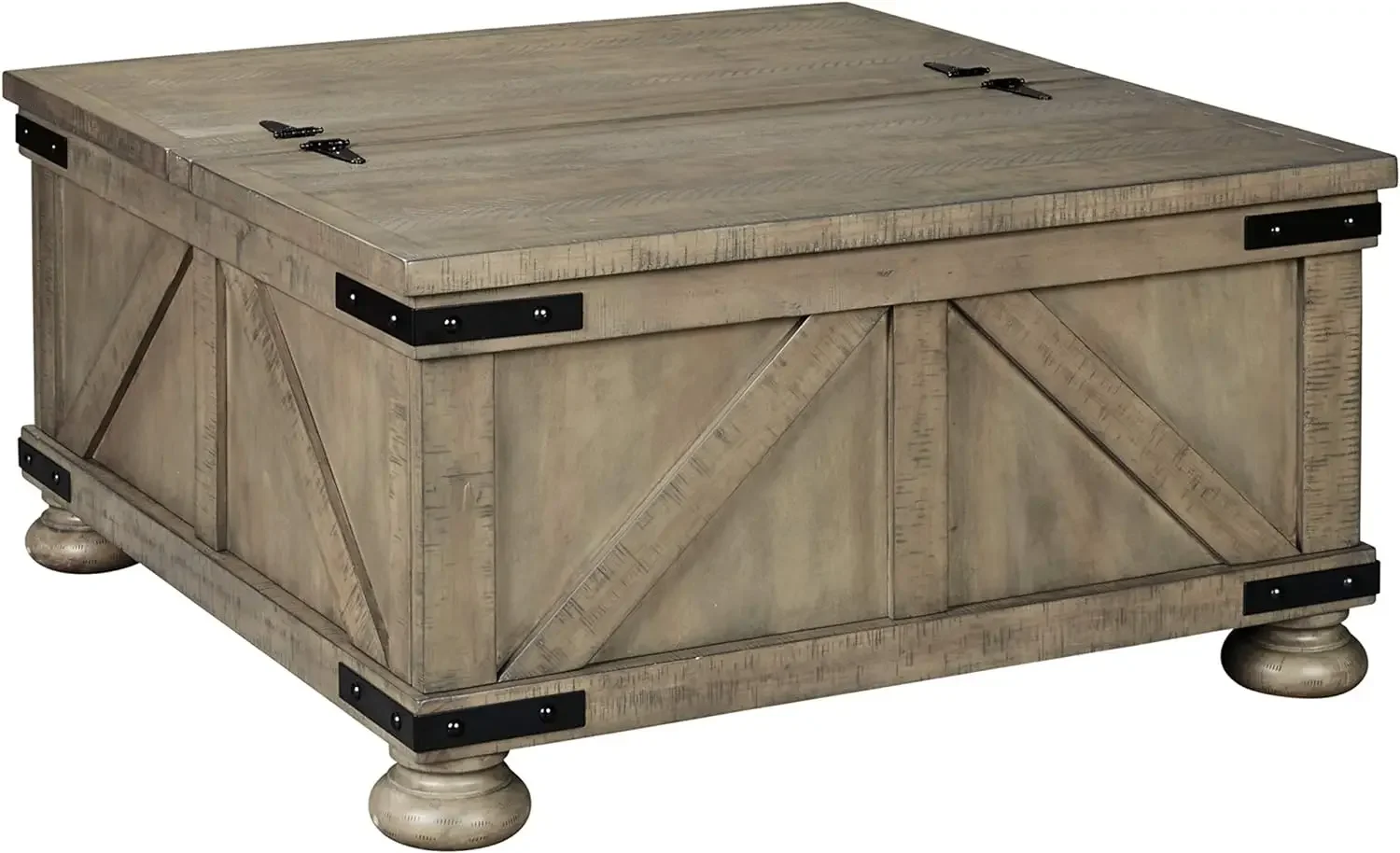 Aldwin Farmhouse Square Coffee Table with Lift Top for Storage, Grayish Brown, 36 in x 36 in x 18 in