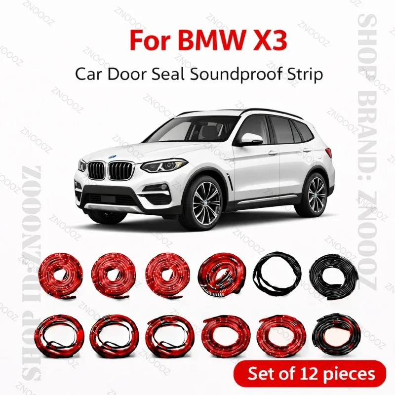 

For BMW X3 Car Door Seal Strip Rubber Double Layer Soundproof Dustproof Waterproof Door Weatherstrip 12PCS Set